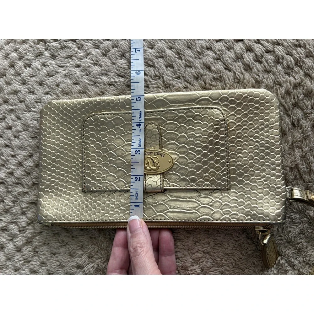Sharif Gold Croc Embossed Makeup Bag/Clutch Wrist Strap Evening Bag